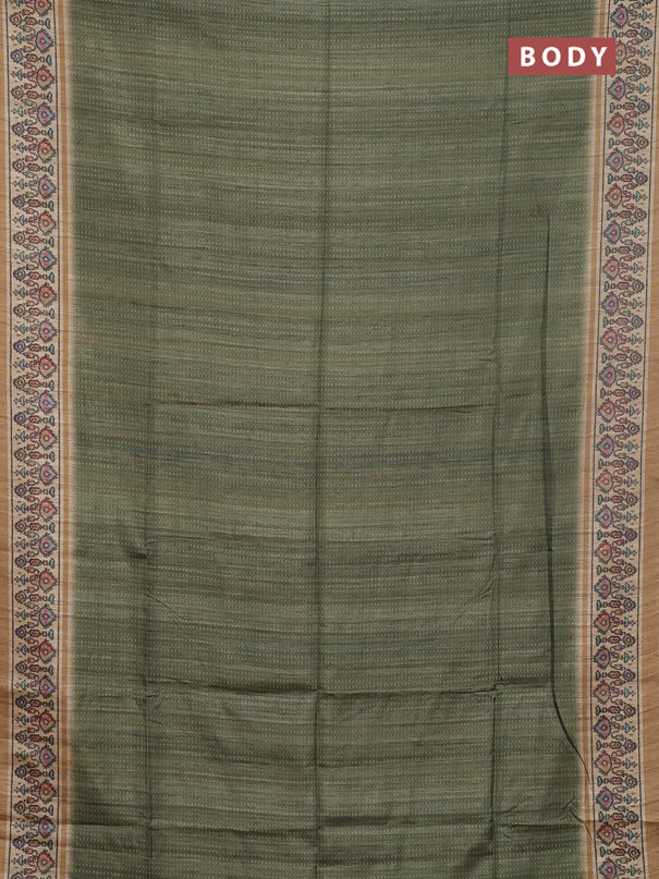 Art tussar saree green and beige with allover prints and patola printed border