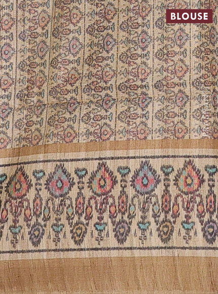 Art tussar saree green and beige with allover prints and patola printed border