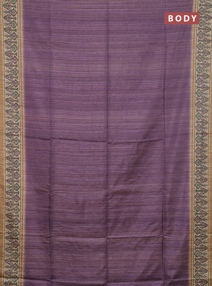 Art tussar saree purple and beige with allover prints and patola printed border