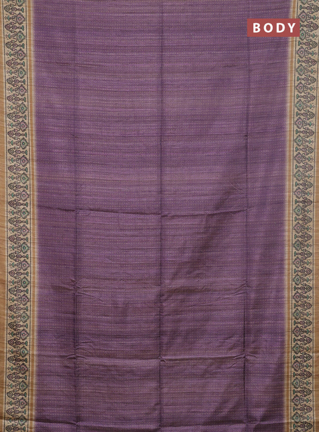 Art tussar saree purple and beige with allover prints and patola printed border