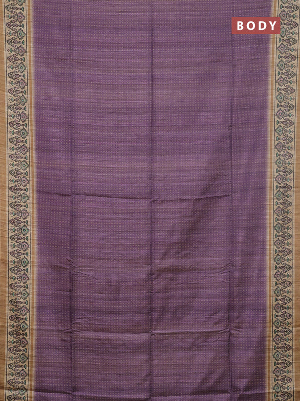 Art tussar saree purple and beige with allover prints and patola printed border