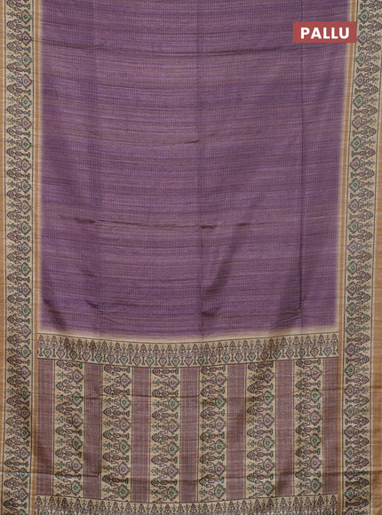 Art tussar saree purple and beige with allover prints and patola printed border