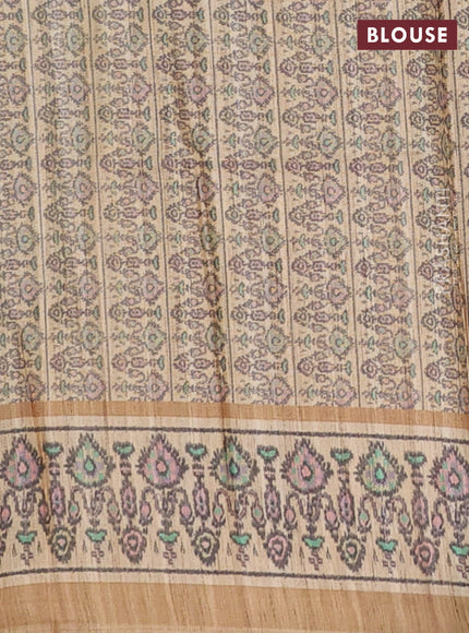 Art tussar saree purple and beige with allover prints and patola printed border
