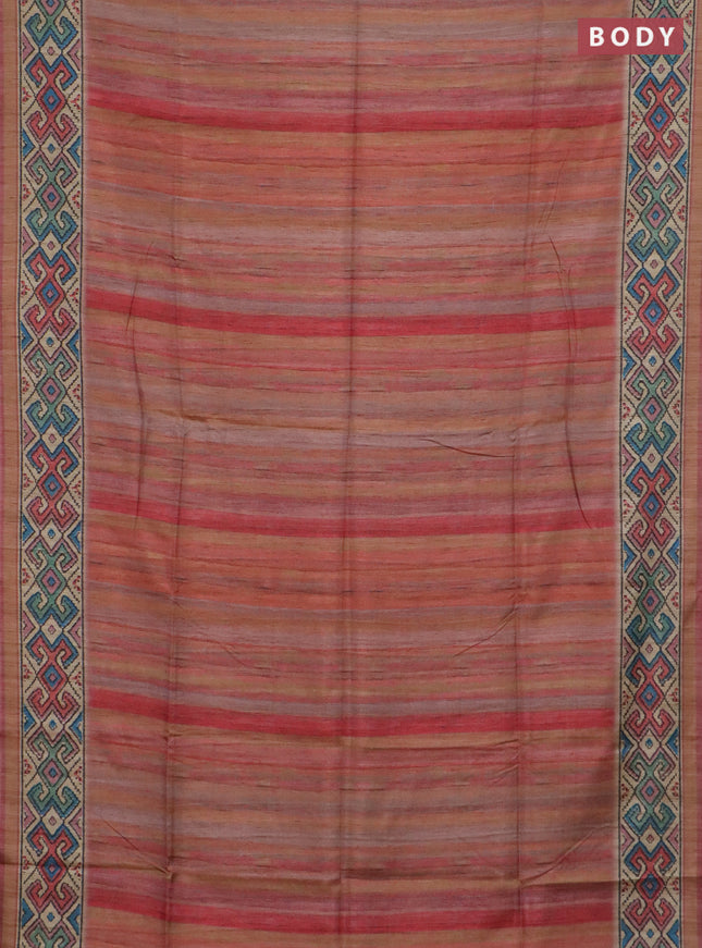 Art tussar saree multi colour and beige with plain body and patola printed border