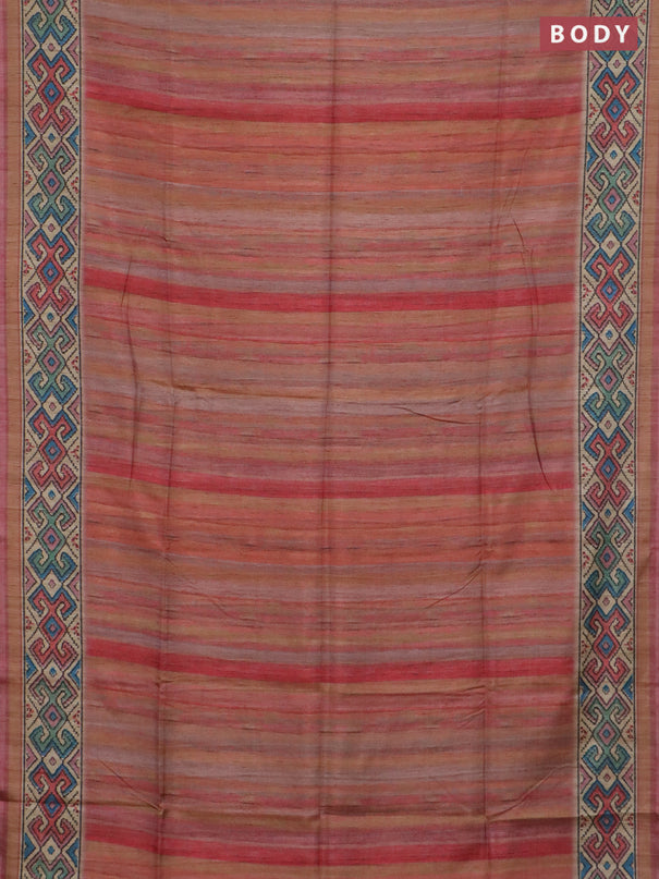 Art tussar saree multi colour and beige with plain body and patola printed border