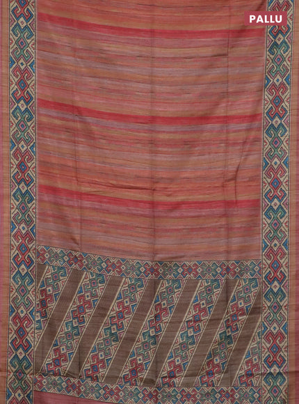 Art tussar saree multi colour and beige with plain body and patola printed border