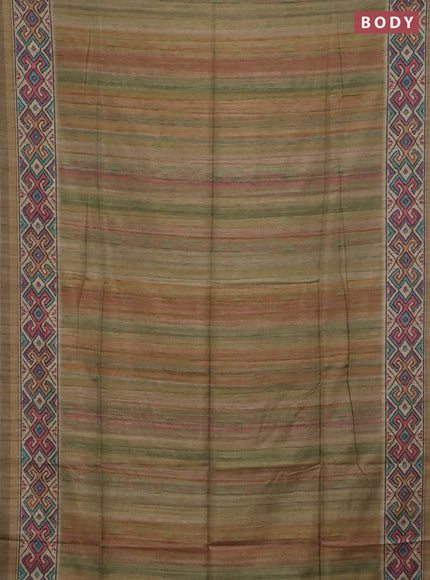 Art tussar saree multi colour and beige with plain body and patola printed border