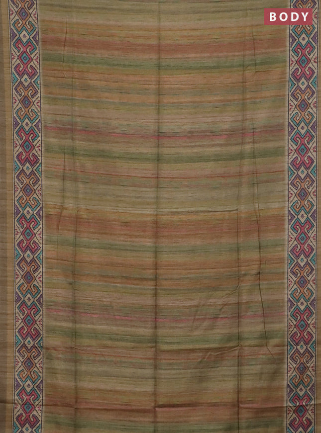Art tussar saree multi colour and beige with plain body and patola printed border