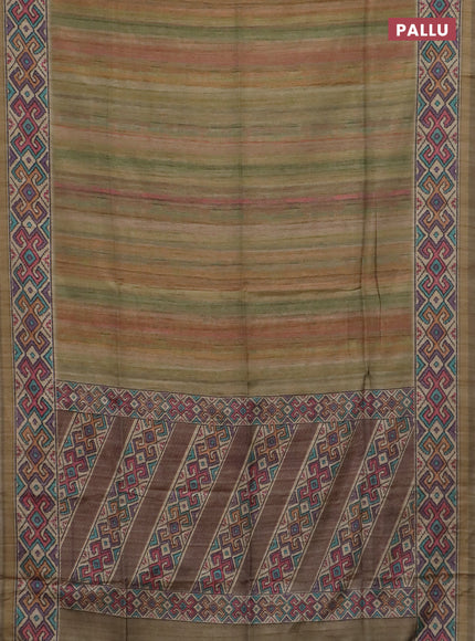 Art tussar saree multi colour and beige with plain body and patola printed border