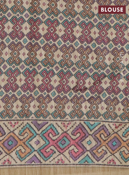 Art tussar saree multi colour and beige with plain body and patola printed border