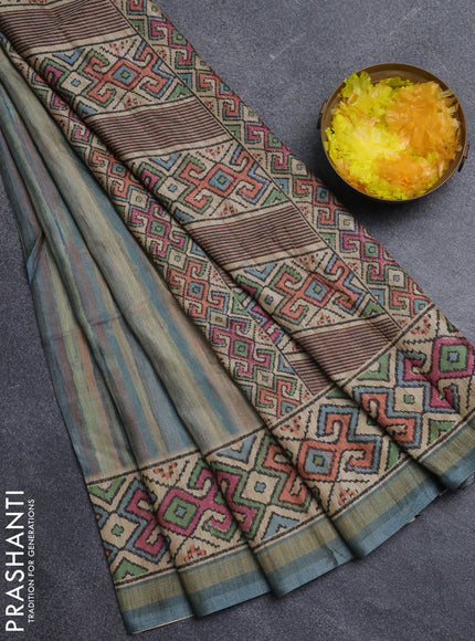 Art tussar saree multi colour and beige with plain body and patola printed border