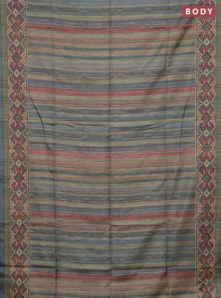 Art tussar saree multi colour and beige with plain body and patola printed border