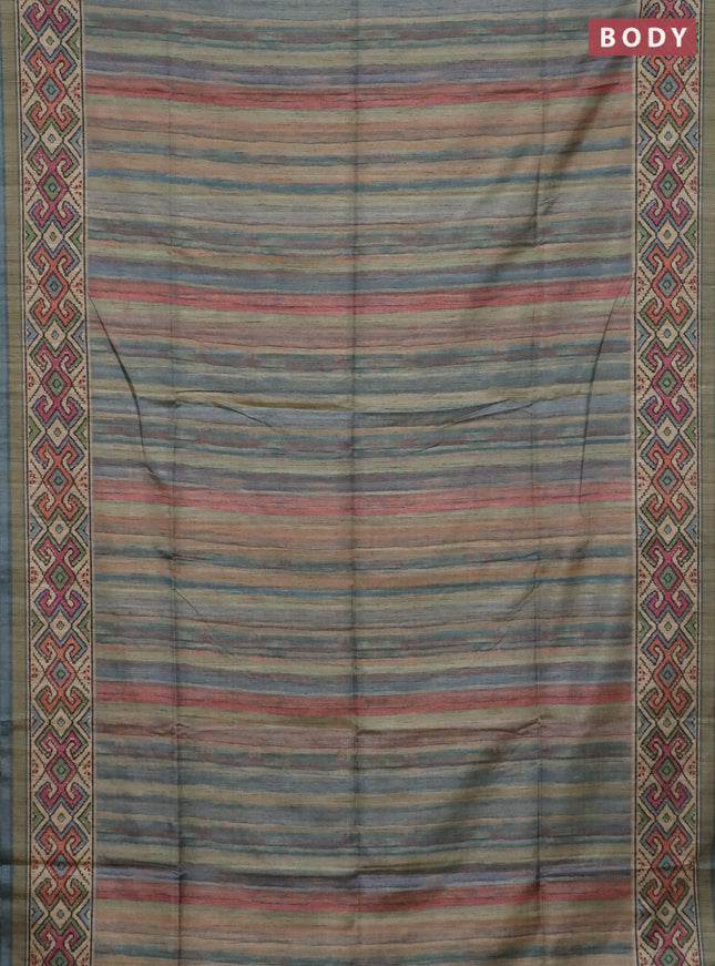 Art tussar saree multi colour and beige with plain body and patola printed border