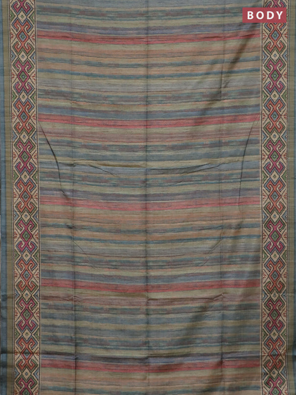 Art tussar saree multi colour and beige with plain body and patola printed border