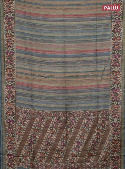 Art tussar saree multi colour and beige with plain body and patola printed border