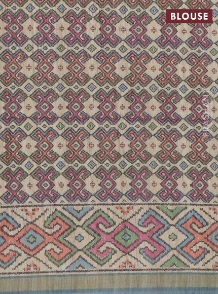 Art tussar saree multi colour and beige with plain body and patola printed border
