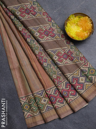 Art tussar saree multi colour and beige with plain body and patola printed border