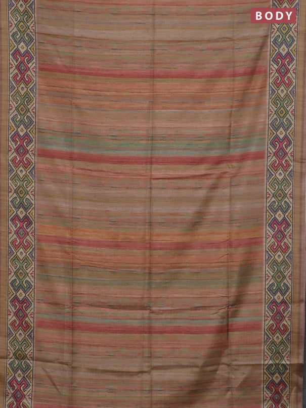 Art tussar saree multi colour and beige with plain body and patola printed border