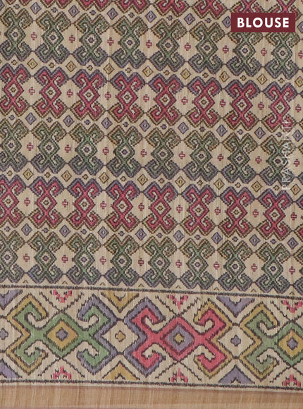 Art tussar saree multi colour and beige with plain body and patola printed border