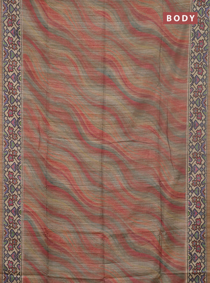 Art tussar saree sandal and beige with plain body and patola printed border