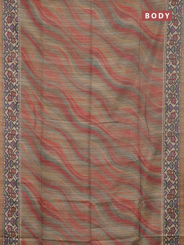 Art tussar saree sandal and beige with plain body and patola printed border