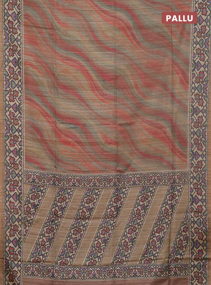 Art tussar saree sandal and beige with plain body and patola printed border