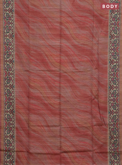 Art tussar saree peach pink and beige with plain body and patola printed border
