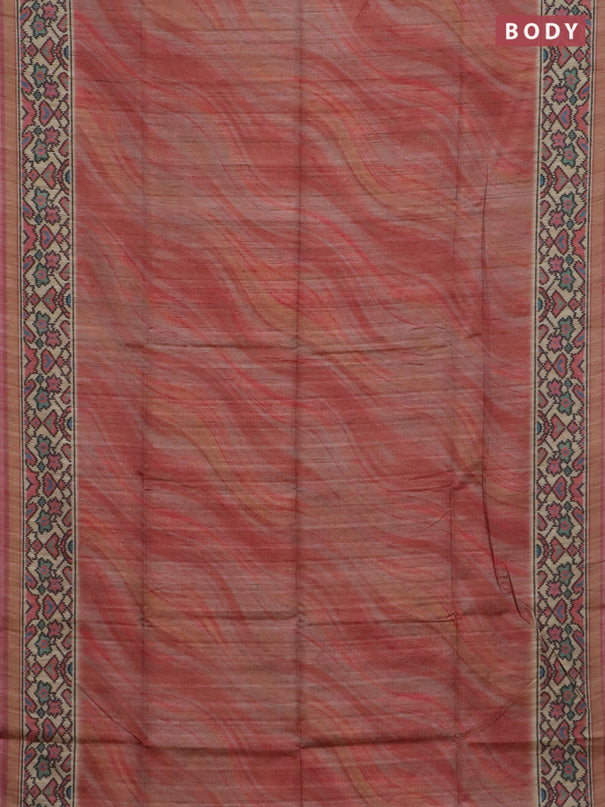 Art tussar saree peach pink and beige with plain body and patola printed border