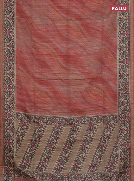 Art tussar saree peach pink and beige with plain body and patola printed border