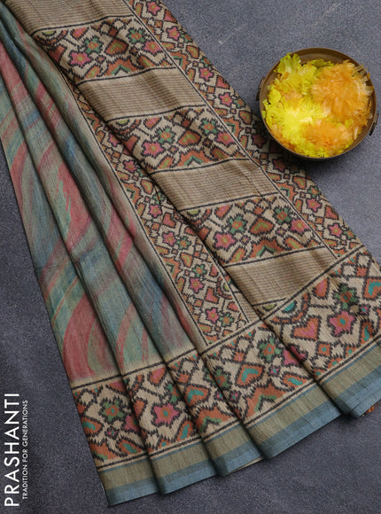 Art tussar saree grey and beige with plain body and patola printed border