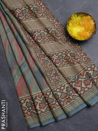 Art tussar saree grey and beige with plain body and patola printed border