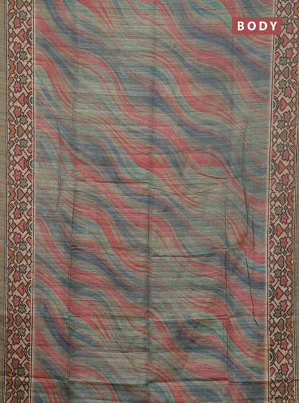 Art tussar saree grey and beige with plain body and patola printed border