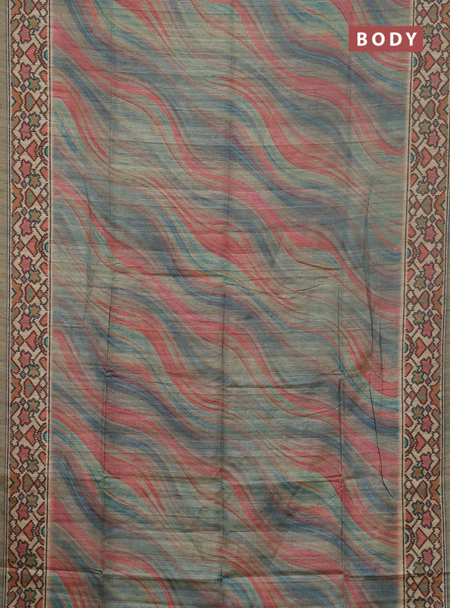 Art tussar saree grey and beige with plain body and patola printed border