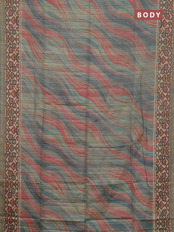 Art tussar saree grey and beige with plain body and patola printed border