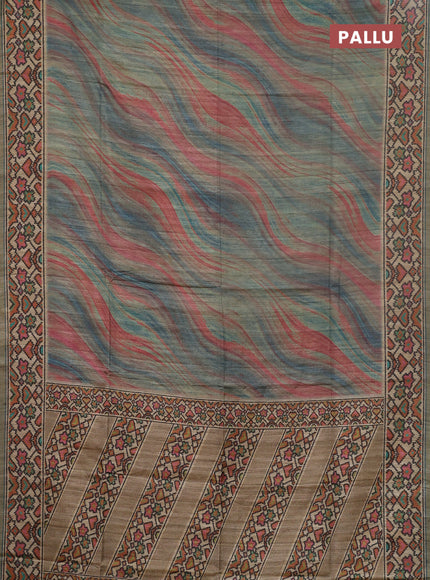 Art tussar saree grey and beige with plain body and patola printed border