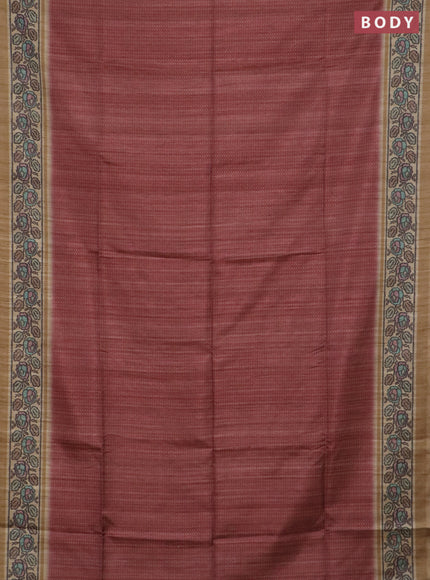 Art tussar saree maroon and sandal with allover prints and patola printed border