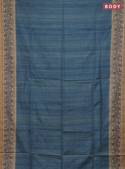 Art tussar saree teal blue and sandal with allover prints and patola printed border