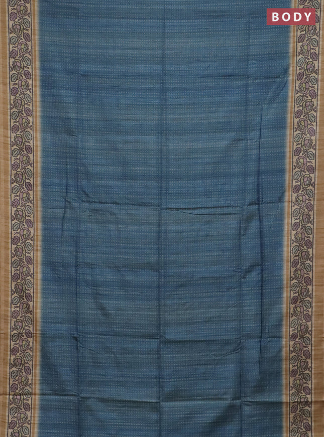 Art tussar saree teal blue and sandal with allover prints and patola printed border