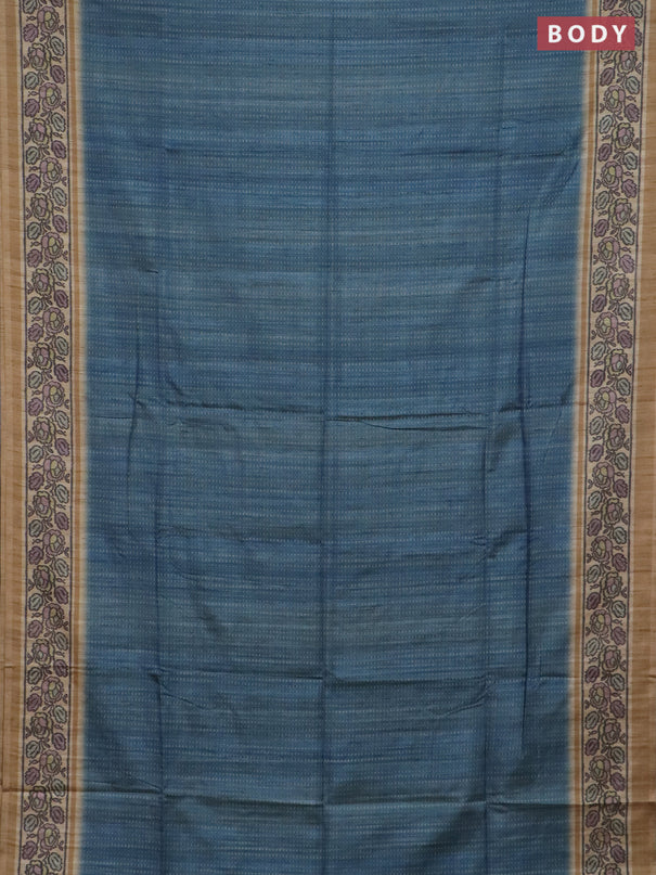 Art tussar saree teal blue and sandal with allover prints and patola printed border