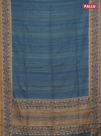Art tussar saree teal blue and sandal with allover prints and patola printed border