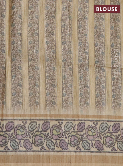 Art tussar saree teal blue and sandal with allover prints and patola printed border