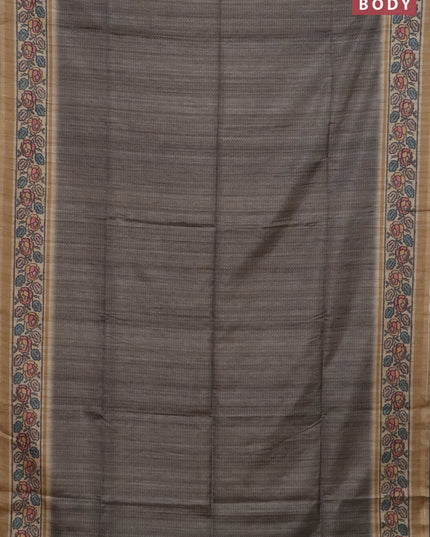 Art tussar saree grey and sandal with allover prints and patola printed border