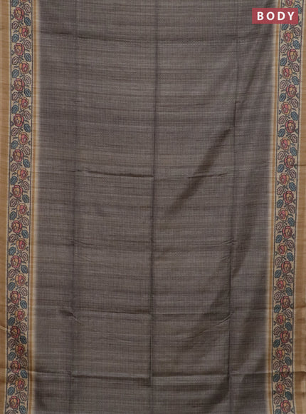 Art tussar saree grey and sandal with allover prints and patola printed border