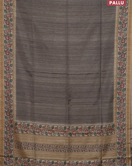 Art tussar saree grey and sandal with allover prints and patola printed border