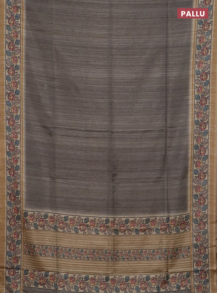 Art tussar saree grey and sandal with allover prints and patola printed border