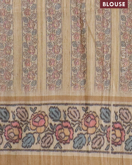 Art tussar saree grey and sandal with allover prints and patola printed border