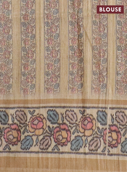Art tussar saree grey and sandal with allover prints and patola printed border