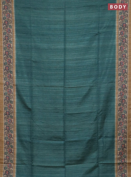 Art tussar saree teal green and sandal with allover prints and patola printed border
