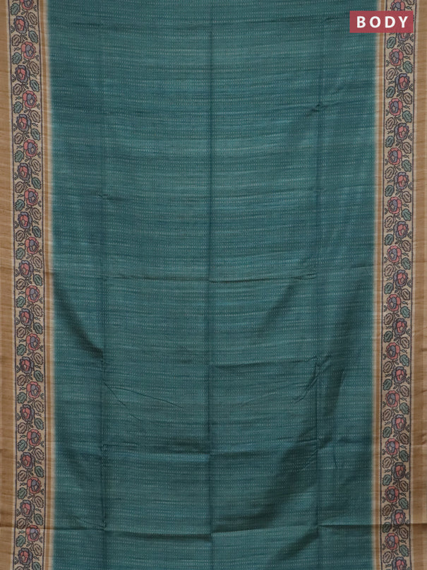 Art tussar saree teal green and sandal with allover prints and patola printed border