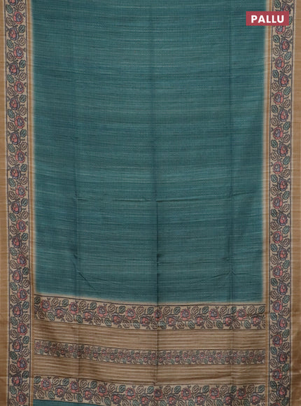 Art tussar saree teal green and sandal with allover prints and patola printed border